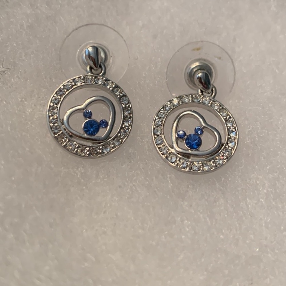 Official Disney stamped “hidden” Mickey silver toned with blue/white crystals